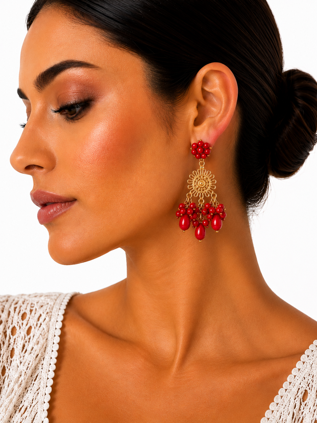PENDIENTE MAGNOLIA ROJO