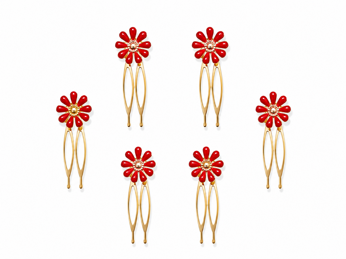 PACK PEINAS 6 MARGARITAS ROJO