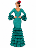 TRAJE FLAMENCA SEVILLA VERDE PETROLEO LUNAR NEGRO
