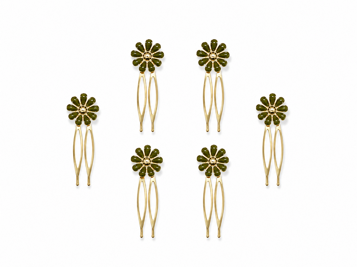 PACK PEINAS 6 MARGARITAS VERDE OLIVA
